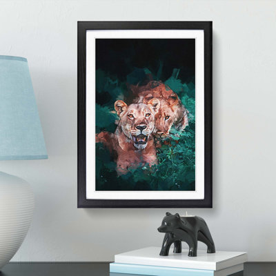 Lioness Duo in Abstract - Picture Frame Graphic Art Print