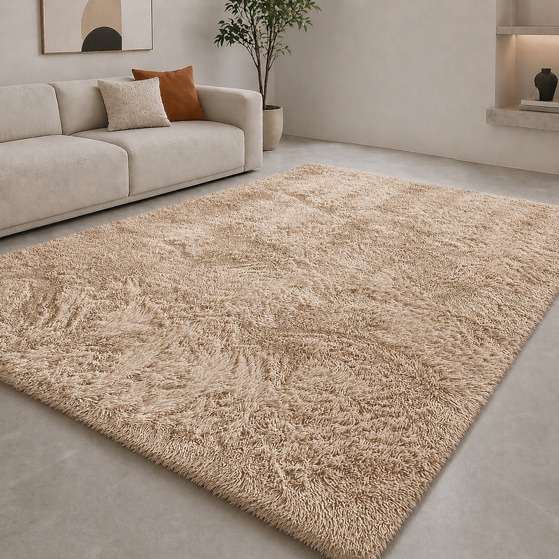 Aspire Homeware Beige Shaggy Area Rug Soft Plush Indoor Carpet, Rectangle 160cm Width X 230cm Length