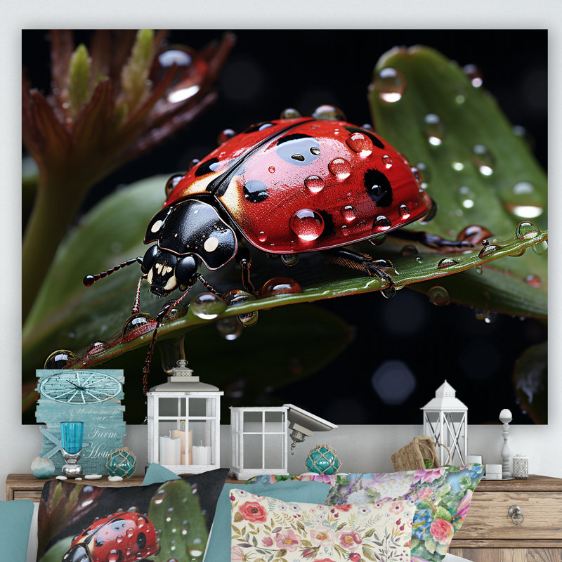 «Rainy Ladybugs Lullaby I», reproduction sur toile, Toile tendue, H 24 po x l 32 po x P 1 po