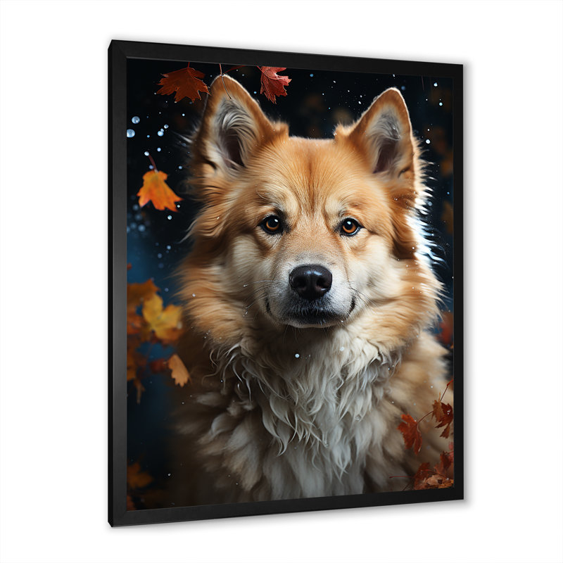 Chien Akita Aurora II sur toile, Cadre simple noir, H 32 po x l 24 po x P 1 po