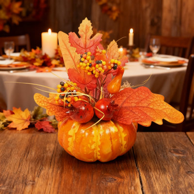 Thanksgiving Mini Desktop Ornament, Simulated Maple Leaf Pomegranate Home Ornament, Autumn Color Decoration Prop For Harvest Festival