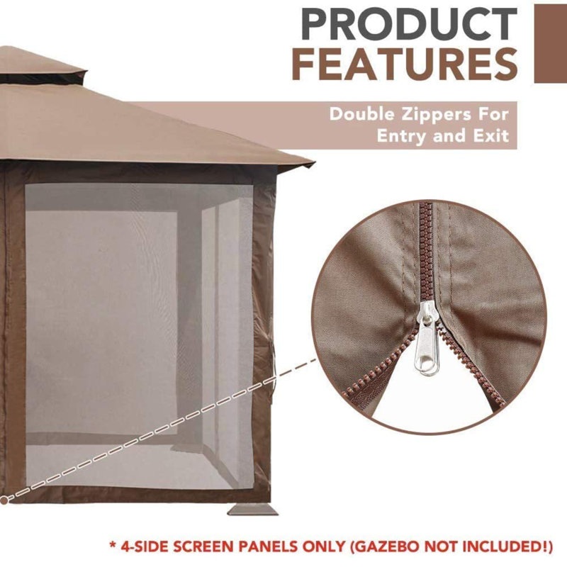 Mosquito Screen Netting With Zipper for Wood Framed Gazebos