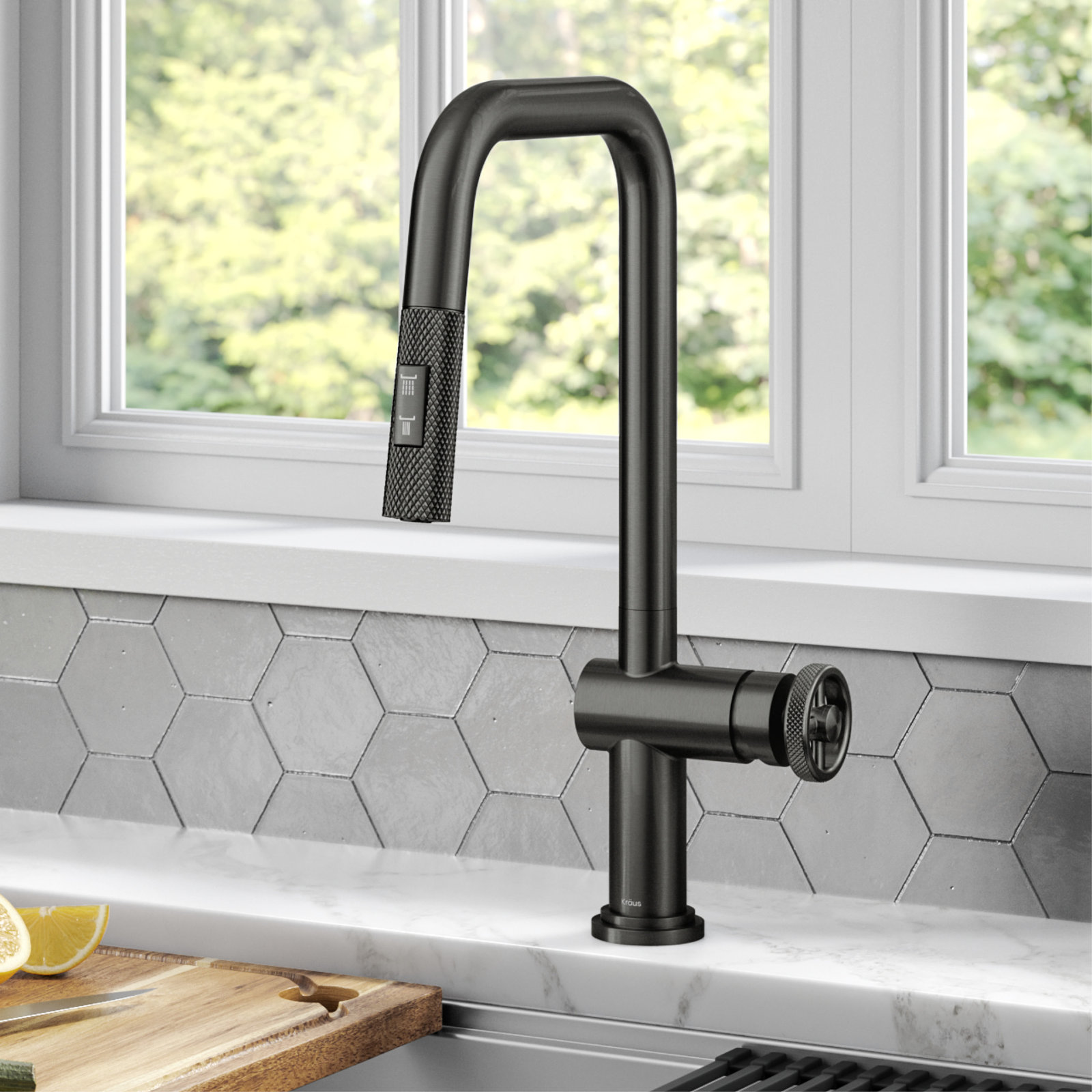 Urbix Industrial Pull-Down Kitchen Faucet, Black Stainless