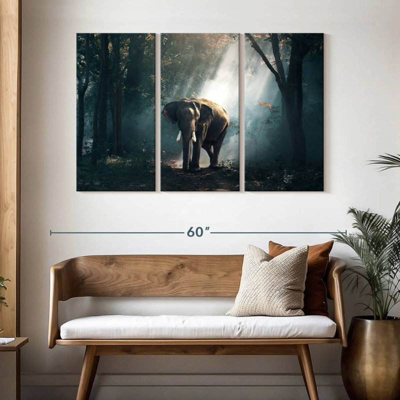 Éléphant de la jungle ensoleillé, H 32 po x l 50 po