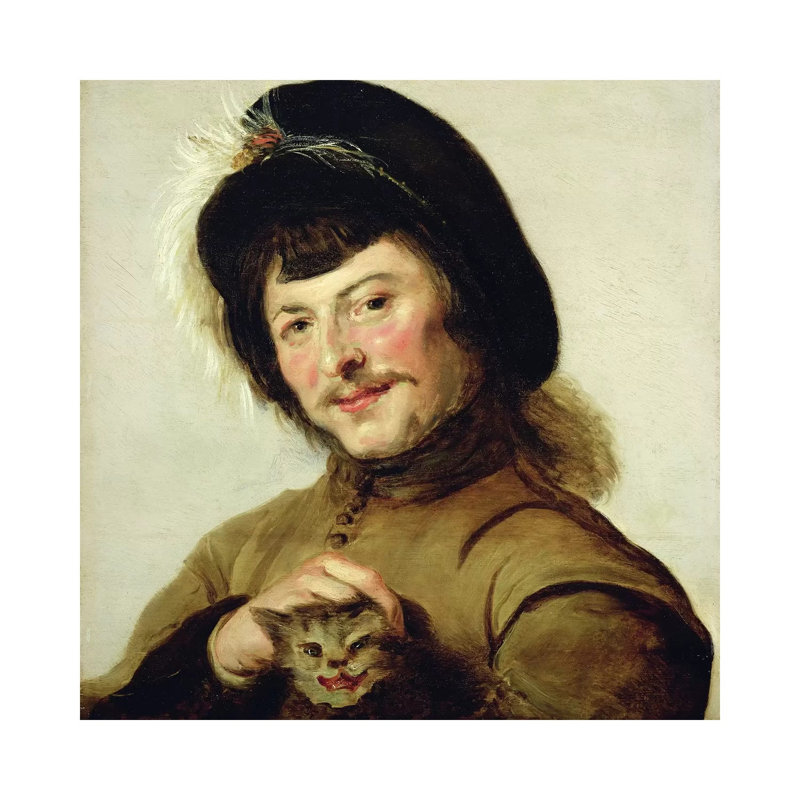 A Young Man with a Cat, 1635 1 Piece Wrapped Canvas Painting, 93.98cm H x 93.98cm W  x 1.91cm D