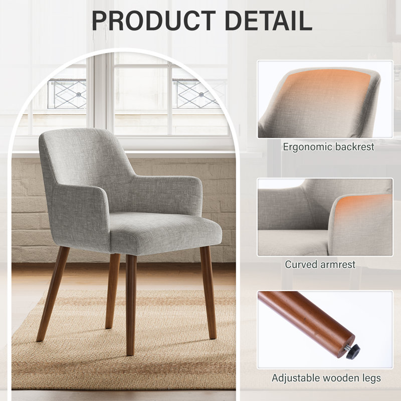 Upholstered Solid Wood Dining Chair Side Chair With Armrests, Gray