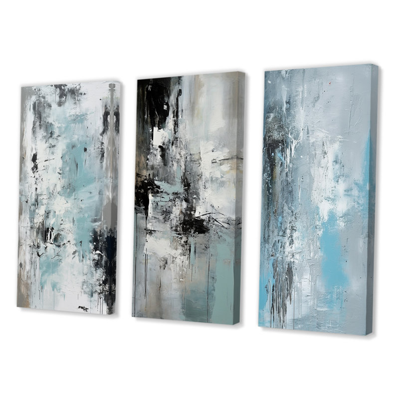 «Serene Subtility In Abstract Light Blue», 3 pièces sur toile, Toile tendue, H 20 po x l 36 po