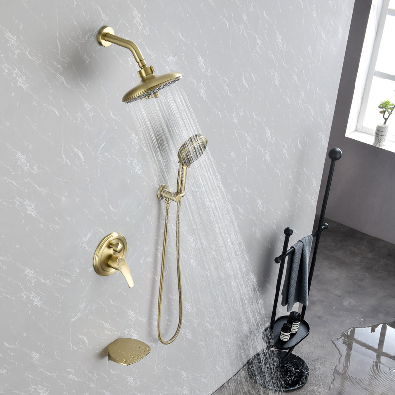 Complete Shower System with Rough in-Valve, Brushed Gold