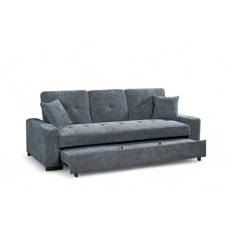 3 Seater Sofa Bed, Blue Chenille