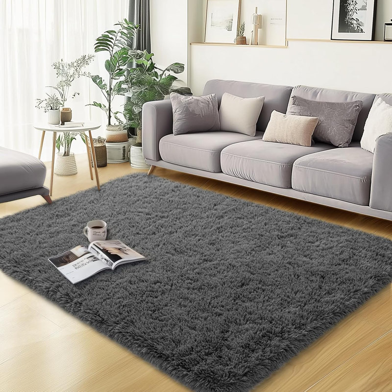 3X5 Dark Grey Fluffy Soft Shag Area Rug, Fuzzy Plush Shaggy Small Carpet For Bedroom Living Room, Dorm Nursery Home Decor, 3Ft X 5Ft