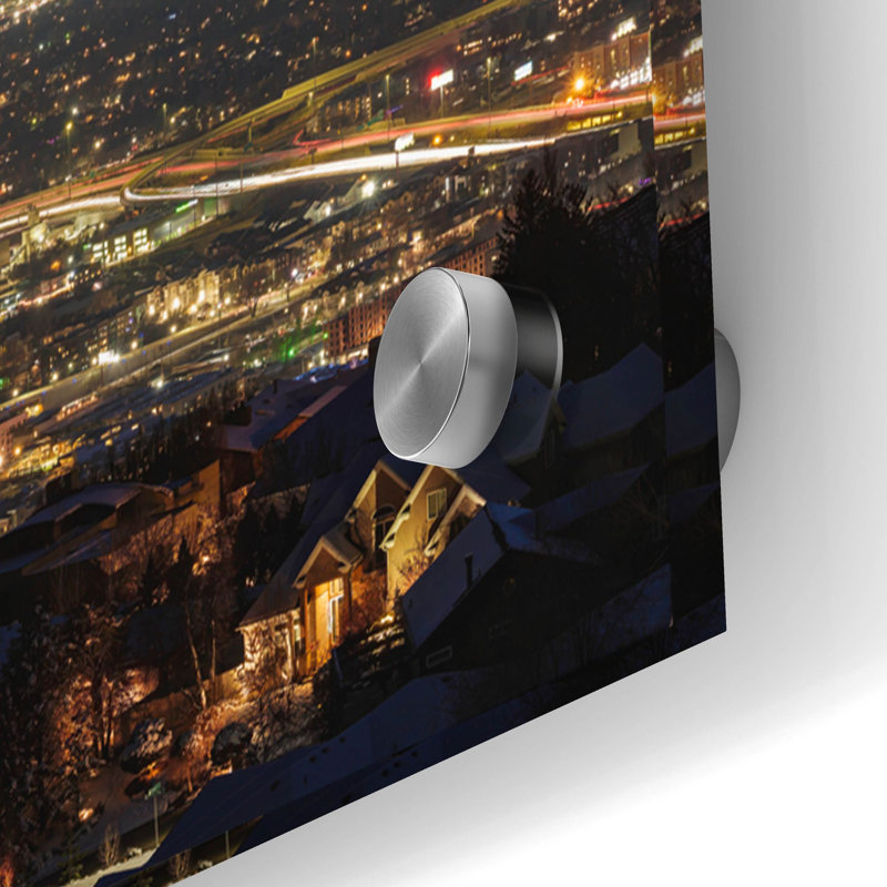 «Salt Lake City Utah Nighttime Panorama» par Epic Portfolio, art mural en verre acrylique, 48 po x 16 po, H 16 po x l 48 po