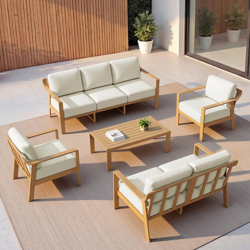7 - Person Patio Conversation Set With Cushions, 5 Pcs: Loveseat, Sofa, 2 Chairs, Coffee Table