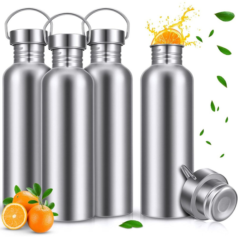 Ensemble de 4 bouteilles d'eau en acier inoxydable 34 oz - à paroi simple (argent)
