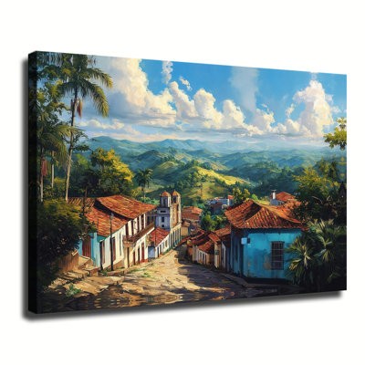 Puerto Rico Canvas Wall Art, Mountain Farms Landscape Wall Art, Mexico Street Travel Poster for Living Room Ready To Han