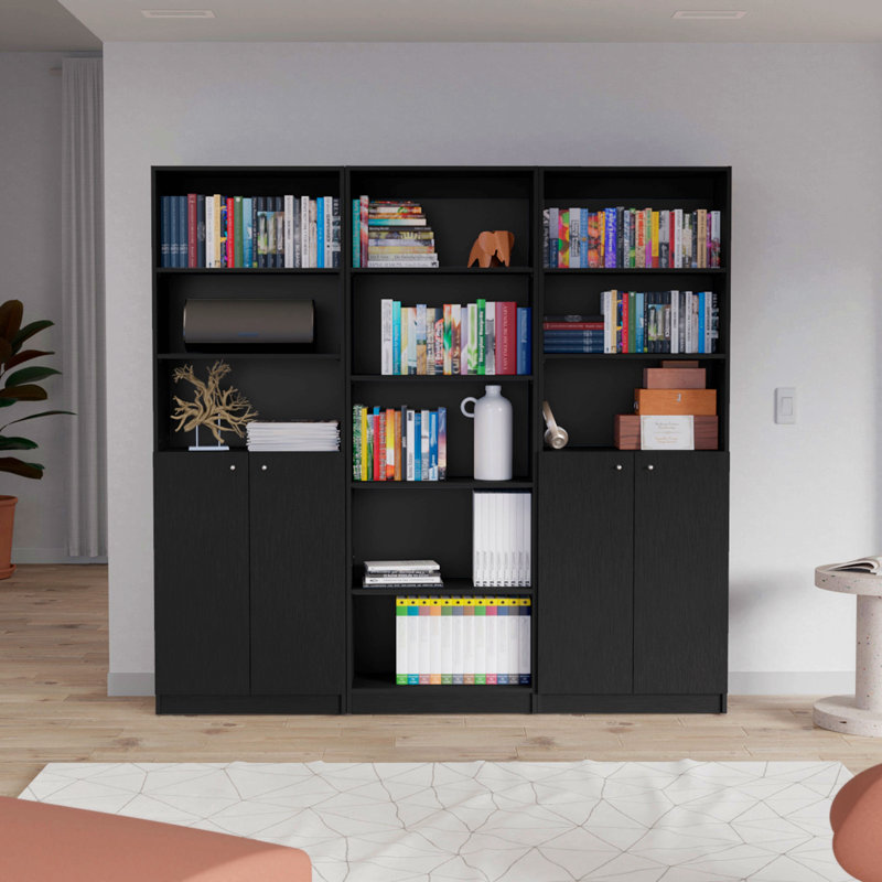 Black 3 Piece Living Room Set With 3 Bookcases