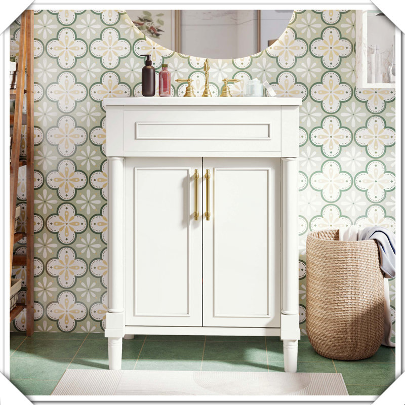 Single Sink Vanity With Integrated Ceramic Sink 2 Doors, White