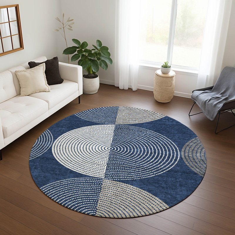 Machine Washable Indoor/Outdoor Jenning ACN2281 Geometric Rug, Round 8'