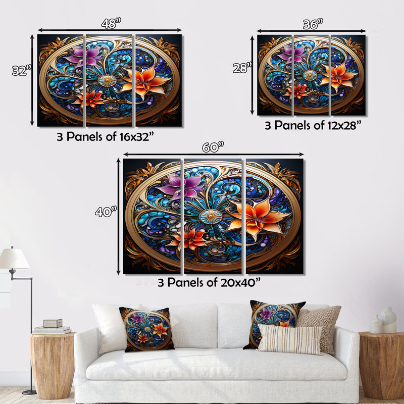 Ensemble de salon rétro or floral Mandala magique I - Boho Mandala, H 28 po x l 36 po x P 1 po