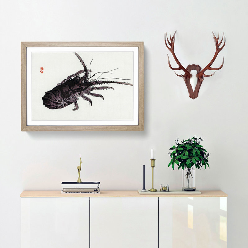 Crayfish by Kono Bairei - Picture Frame Painting Print, 36cm H x 48cm W x 2cm D, Oak Framed