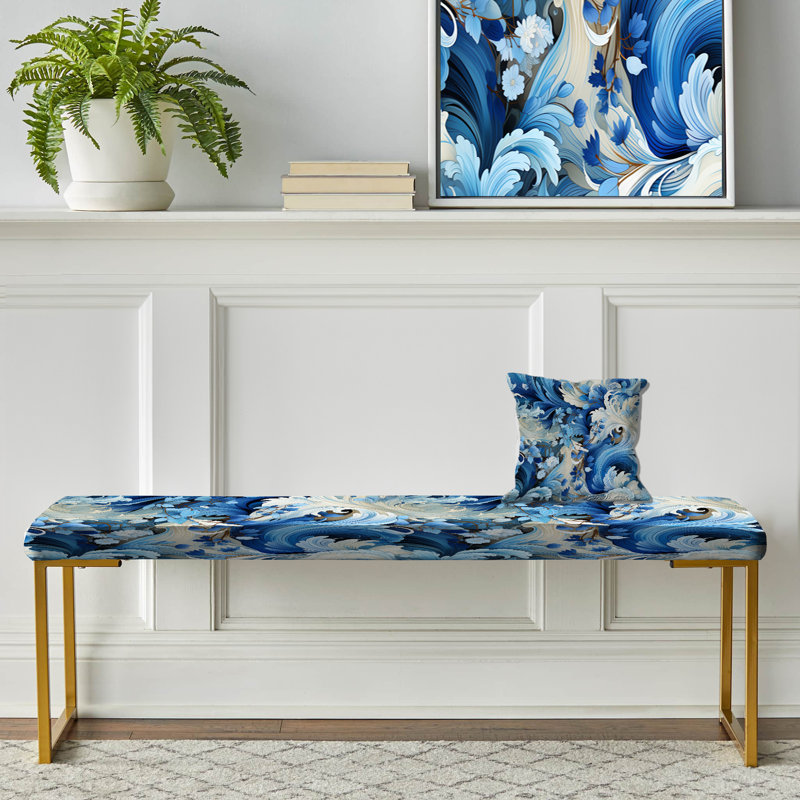 Paisley Upholstered Gold Bench, Nautical Allure Paisley Pattern VI