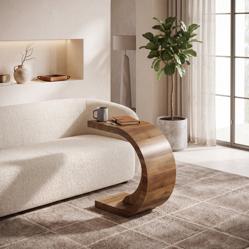 Ensemble de 2 tables de bout en forme de C, table d'appoint en bois pour canapé-lit, petit espace, brun rustique