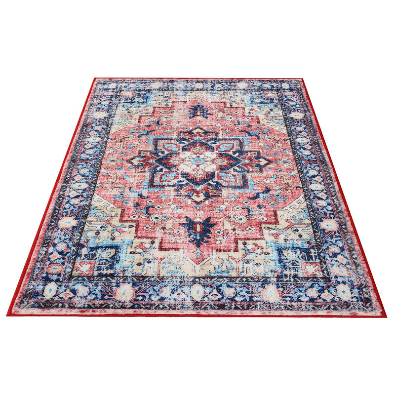 Tapis lavable Boho 4 x 6 médaillon rétro à imprimé floral antidérapant pour tapis d'entrée dans la chambre à coucher, salle à manger, bureau à domicile