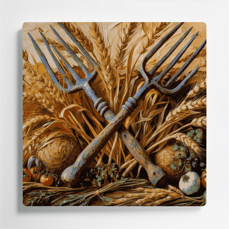 «Farm Farmed Pitchforks», art mural en métal brun, H 32 po x l 32 po
