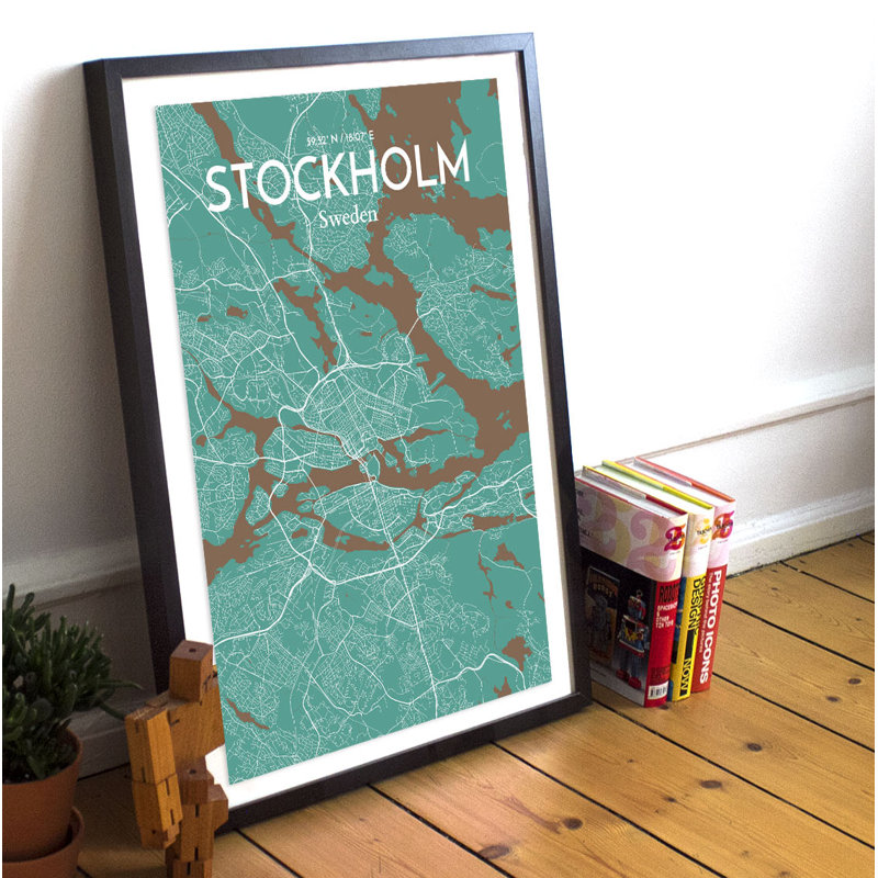 Stockholm City Map 1 Piece Wall Art, 70.8 cm H x 40.6 cm W x 0.1 cm D