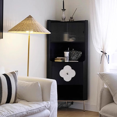 Armoire de coin noire en bois massif