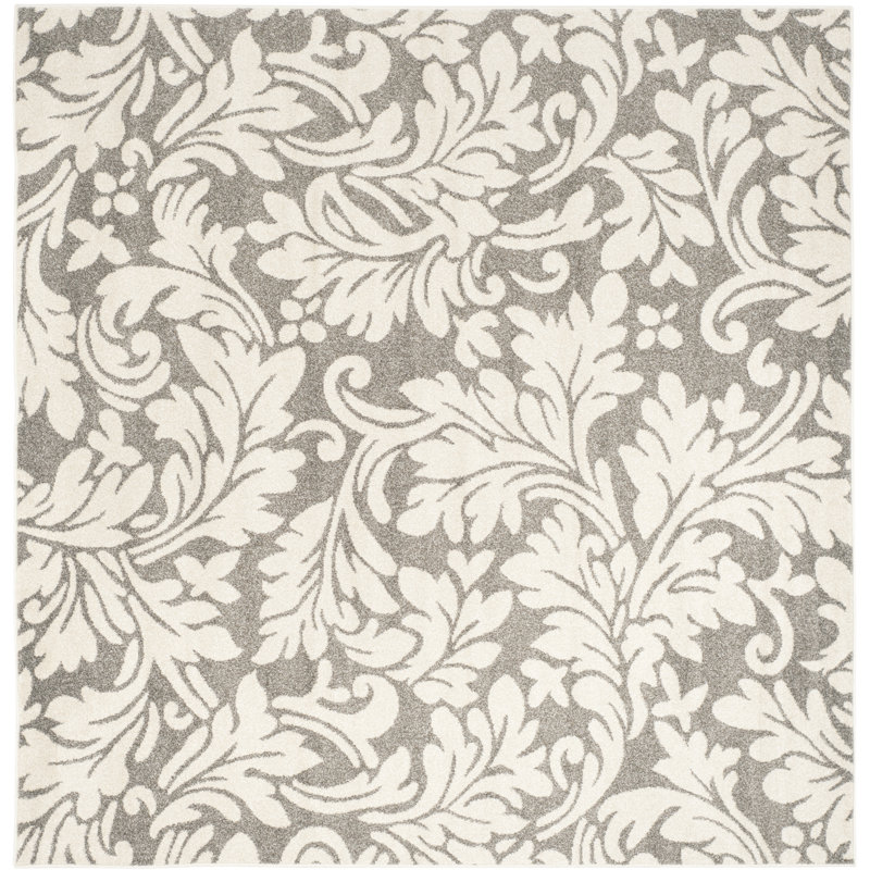 Ammundsen Floral Dark Gray/Beige Area Rug, Square 7'