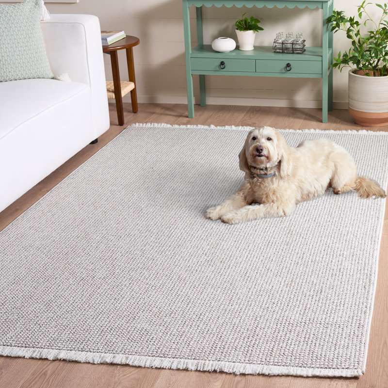 Tapis en jute tissé à la machine de couleur unie en gris clair, Rectangle 5 pi 3 po x 7 pi 6 po