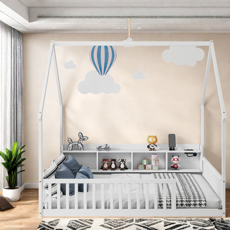 Lits avec rangement, lit double en bois, chambre pour enfants de ferme