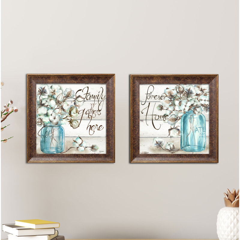 2 - Pieces Farmhouse / Country, Distressed Framed Paper, 14" H x 14" W