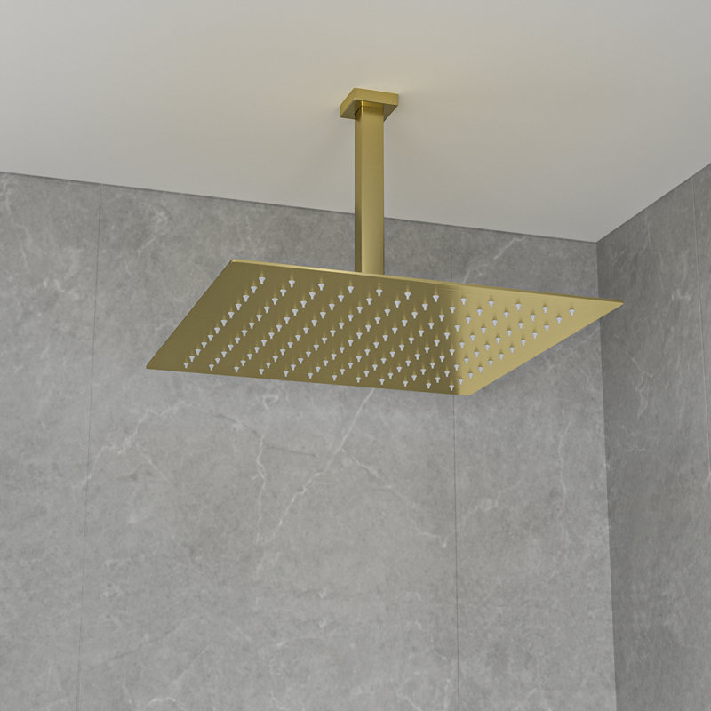 16" Ceiling Mount Ultra Thin Rainfall Shower Head 2.5 GPM Square Overhead Shower, Brushed Gold