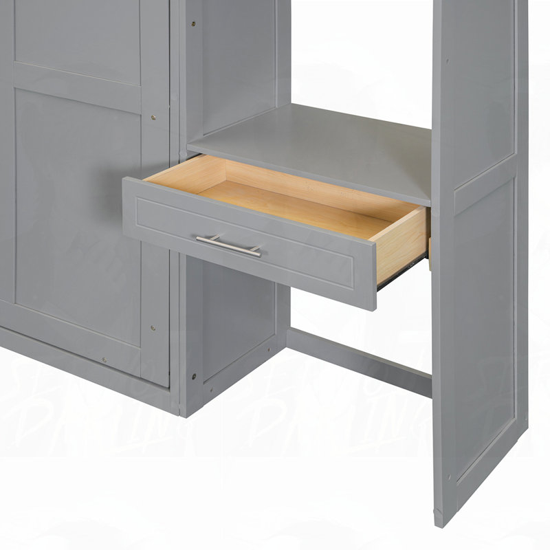 Lit escamotable avec bureau et rangement Murphy, Grand, Gris