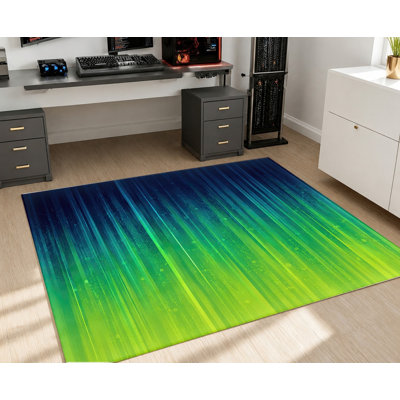 Tapis abstrait moderne, rayures dégradées bleu-vert, design artistique, antidérapant, décoration intérieure élégante pour salon, chambre, entrée, cuisine, balcon, appartement