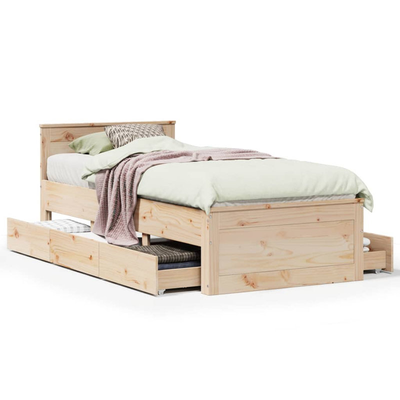 Dairine Solid Wood Storage Bed, European Single (90 x 200cm), Brown