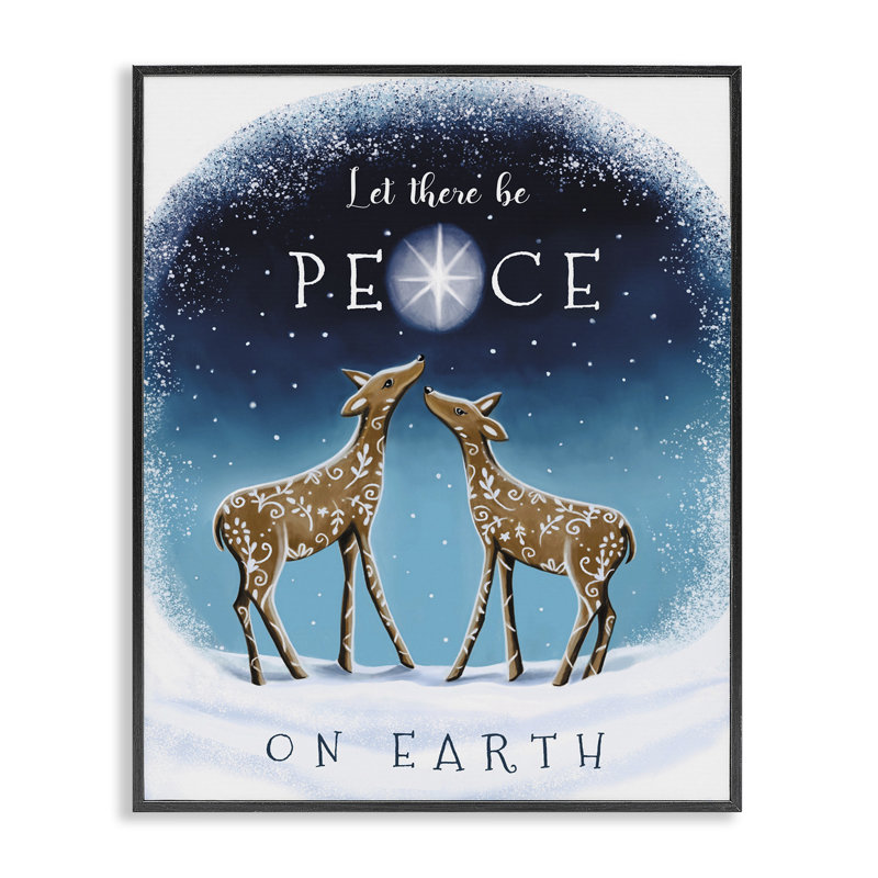 Peace On Earth Reindeer Framed Giclee Art by Elizabeth Tyndall, Midnight Black Framed Giclee, 14" H x 11" W