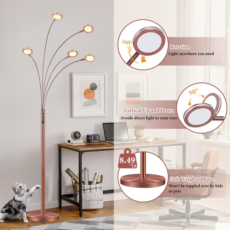 Lampe sur pied à DEL avec télécommande, lampe sur pied à intensité variable 2250LM avec minuterie, couleurs réglables, luminosité et 5 bras réglables