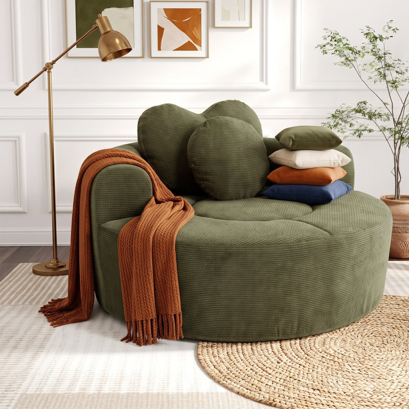 Canapé-lit rond à nuage avec aucun assemblage requis, lit de jour moderne avec 3 coussins, Vert
