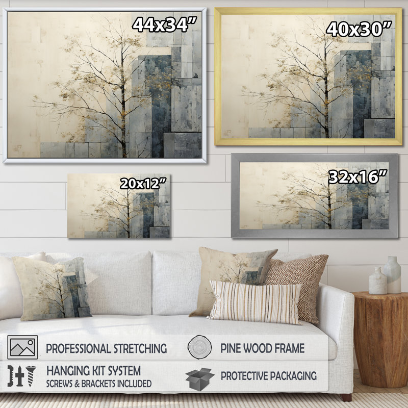 «Grey and White Nature Split I», reproduction sur toile, H 34 po x l 44 po x P 1,5 po, Cadre flottant doré