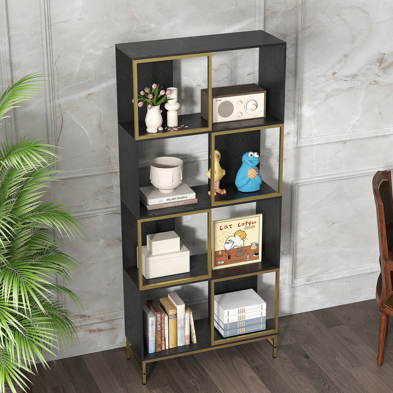 Étagères de rangement à 4 niveaux, étagère de rangement pour présentoir à bibliothèque pour petits espaces, salon, Noir et or