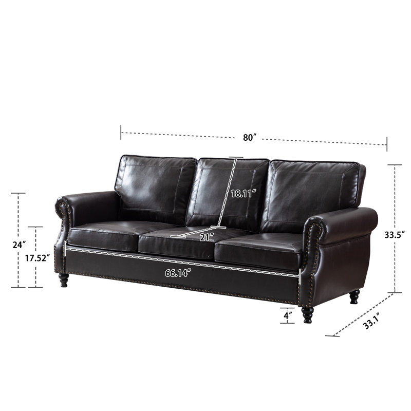 Amarius 80" Wide Rolled Arm Sofa, Noir anthracite