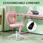 Chaise de bureau pivotante à dossier en forme de cœur rose, revêtue de polaire douce et réglable en hauteur, avec vérin à gaz de classe 3, idéale pour le travail à domicile ou la coiffeuse.