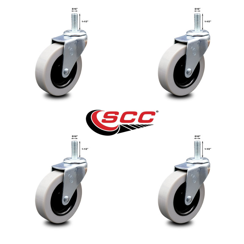 3 Inch Thermoplastic Rubber Wheel 5/16 Inch Threaded Stem Caster Set of 4 SCC