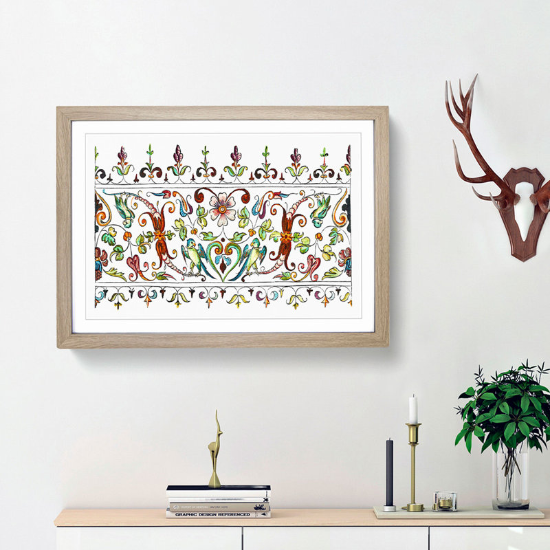 Flowers and Parrots Pattern by William Morris - Picture Frame Painting Print on MDF, Oak Framed, 27cm H x 36cm W x 2cm D