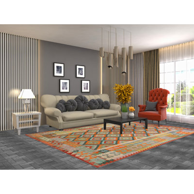 Tapis oriental réversible en laine Kilim 7 x 10