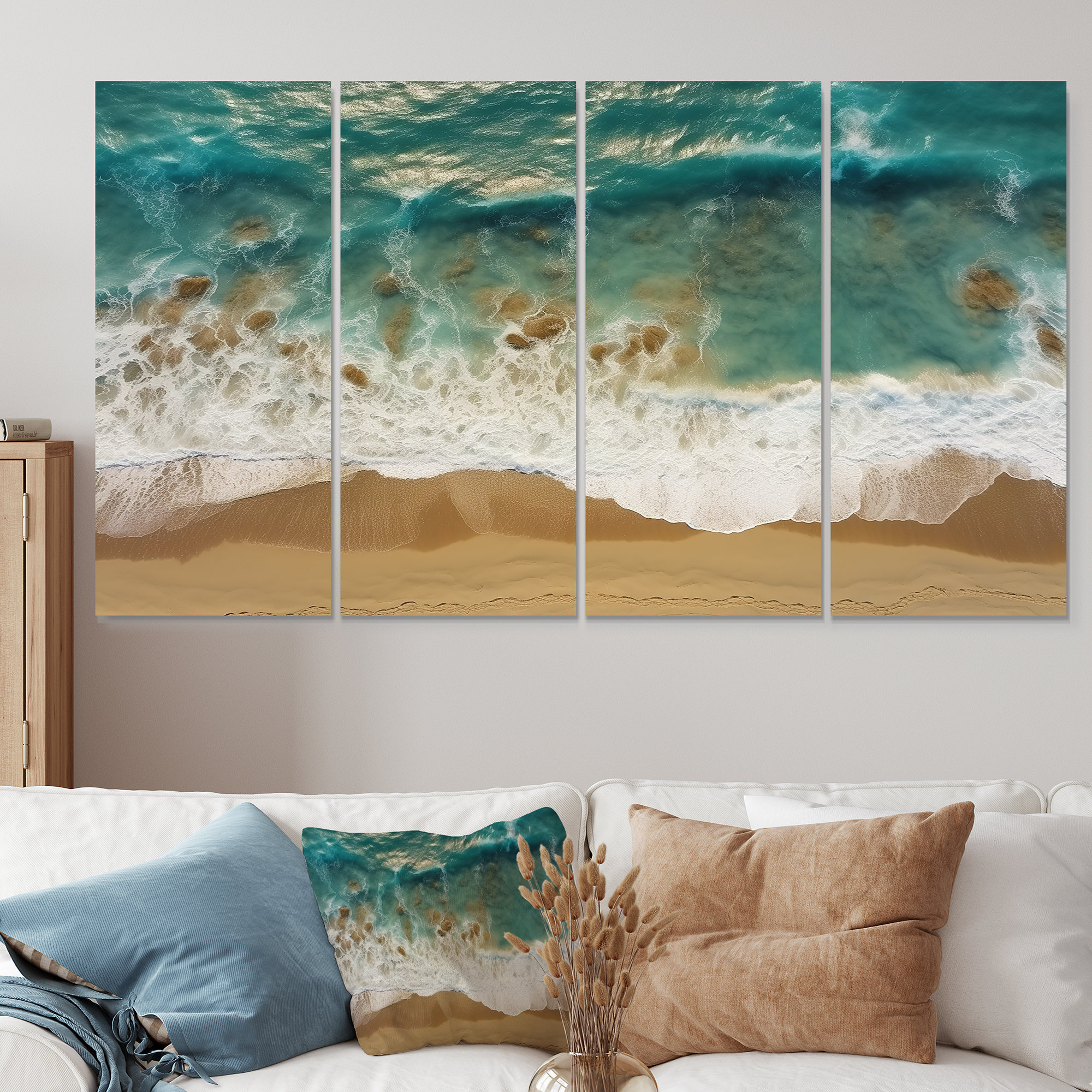 Beachcrest Home Tranquil Waves Aerial View I Coastal Beach 4 Piece