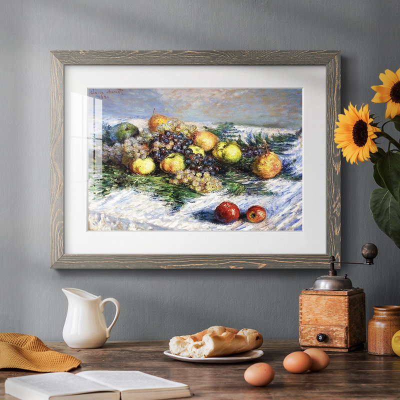 Nature morte aux poires et aux raisins, 1880 - reproduction d'un seul cadre, H 26 po x l 38 po, Gris
