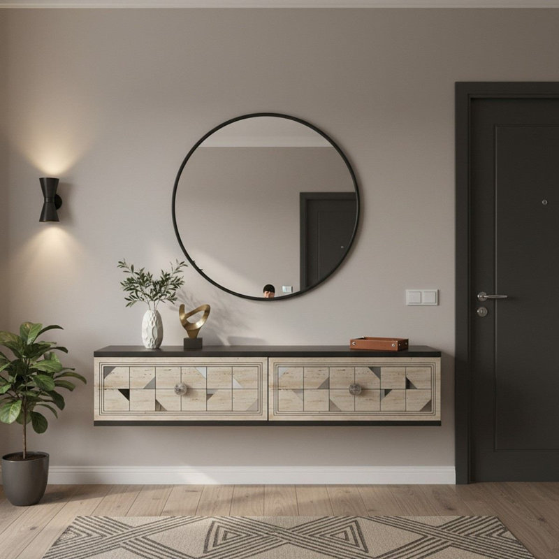 Commode, Black/Beige/Silver